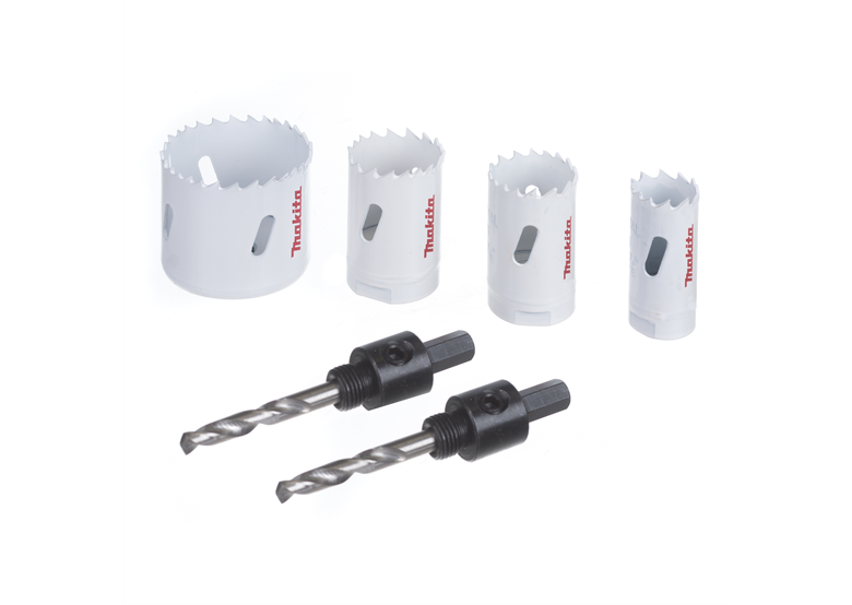 Lochsägen-Set 22, 29, 32, 51 mm + Adapter + 2 Führungsbohrer Makita D-33657